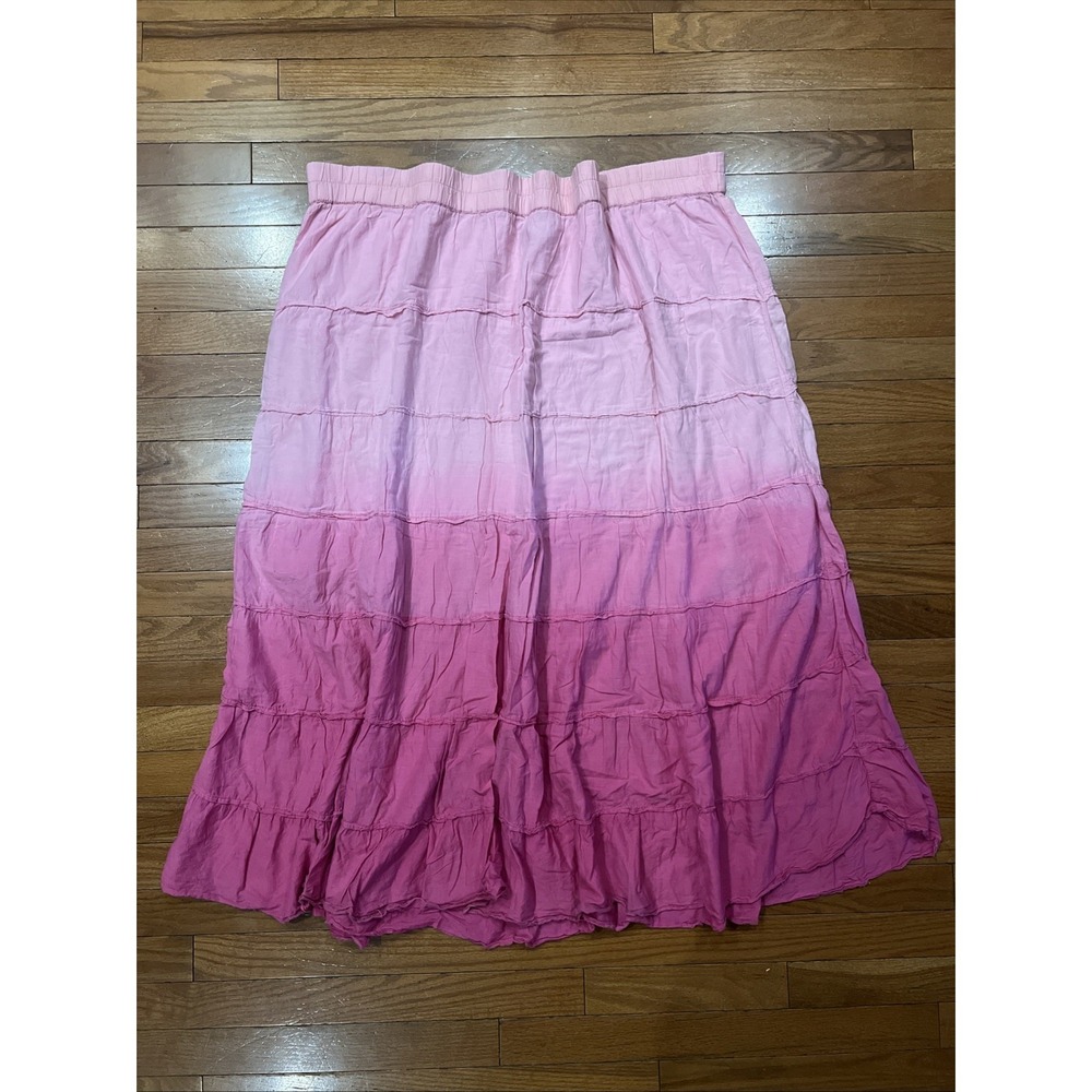 Lane Bryant Ombre Pink Maxi Skirt Womens 26/28 Tiered Cotton Boho Cottagecore